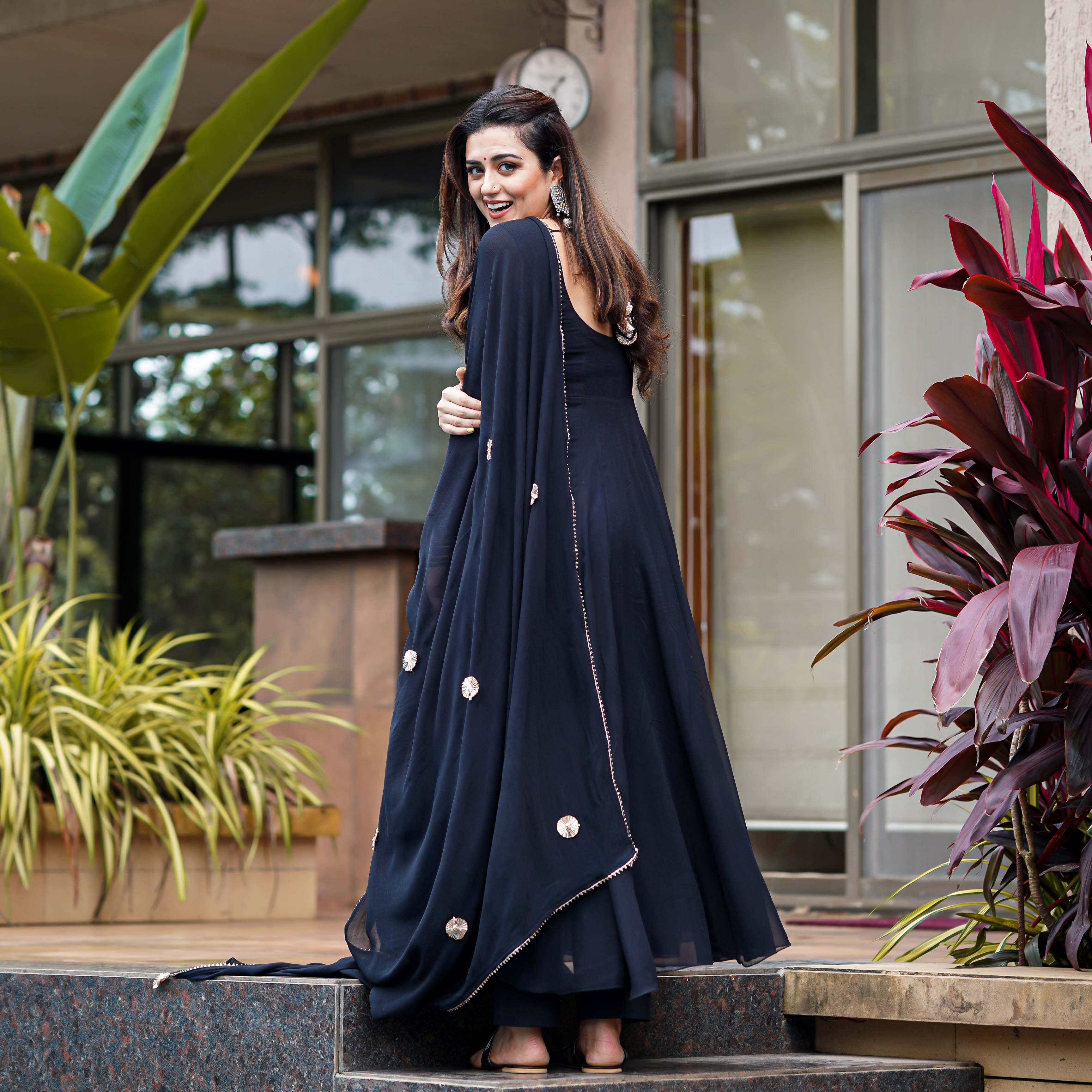 Black Georgette Designer Anarkali Suit Set For Women Online
